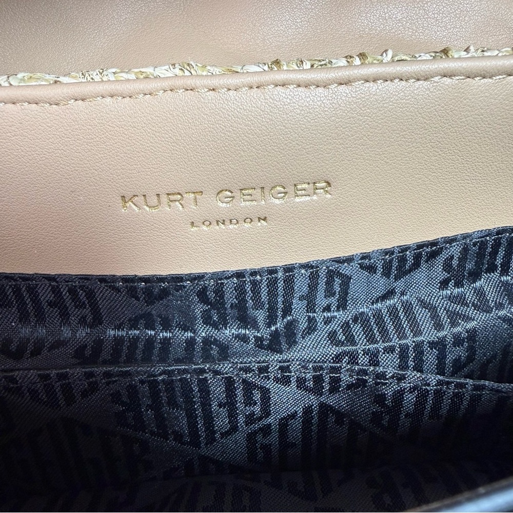 Kurt Geiger Large Gold Raffia Crystal Bee Embellished Shoulder Bag - Picture 10 of 16